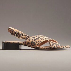 🟠NWT! MAEVE by ANTHROPOLOGIE Crisscross Slingback Leather Sandals/Cheetah 7-7.5